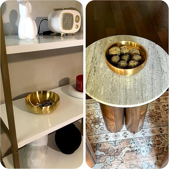7.4 inch Gold Decorative Bowl for Home Decor - Modern Fruit Bowl for Kitchen Counter, Key Catch All & Entryway Table Centerpiece, Stylish Golden Finish