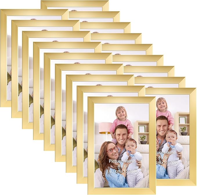 Giftgarden 4x6 Picture Frame Set of 18, Lightweight 4 by 6 Frames Bulk for Gallery Wall Photo Hanging and Tabletop Display, Gold