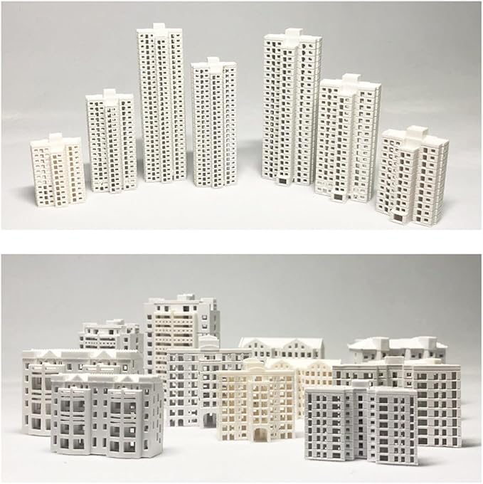 XISAOK Realistic Apartment Building Model Unpainted Craft Project Miniature Landscape Design 1/800s Scale Solid Structure Miniature Apartment Building Model