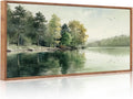 KAIRNE Framed Nature Canvas Wall Art Set,Misty Forest Wall Decor,Green Mountain Forest Pictures,Lake Water Painting set of 1(20”x40”),Landscape Scene Print for Living Room, Bedroom,Gallery Decor