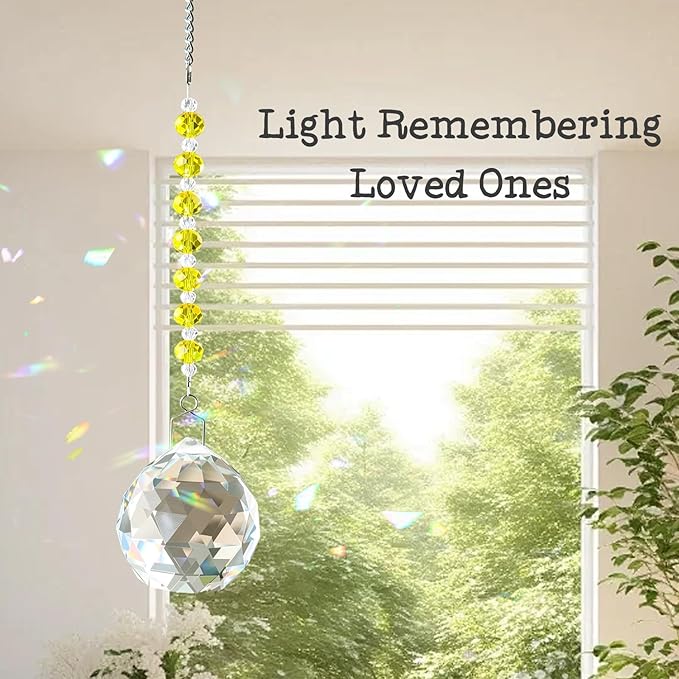 Sympathy Gifts for Loss of Loved One, Crystal Sun Catcher Rainbow Gifts, Unique Condolence Memorial for Loss of Mom Dad Dog, Ideal Grief Bereavement Miscarriage Gifts (Light Yellow)