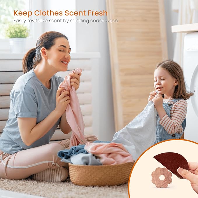 Homode Cedar Rings for Clothes Storage, 48 Pcs Cedar Blocks Cedar Chips for Closets and Drawers, Scented Flowers Cedarwood for Closets Closet Freshener