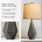 PoKat 23.5'' Farmhouse Table Lamps Set of 2, Rustic Nightstand Lamps for Bedroom, Classic Bedside Lamps for Living Room Office Sideboard with Linen Shade Distressed (Deep Grey)