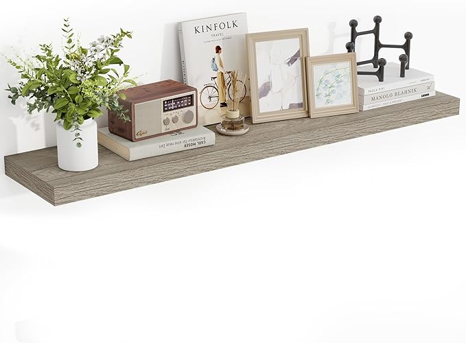 Acovy 48 Inch Floating Shelves, 3D Textured Wood Grain, 48"x9.25"x1.5" Inch Deep Floating Shelves for Wall, Wooden Shelves for Bathroom, Bedroom, Living Room, Vintage Gray Oak, 1 Piece
