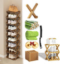 Foldable Shoe Rack, 2 - 9 Tier No-Tool Assembly Bamboo Organizer with Anti-Wobble X-Design for Small Spaces, Sturdy Vertical Storage Shelf for Entryway, Closet, Apartment & Dorm (Yellow,3 Layers)