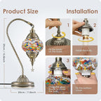 Yarra-Decor Turkish Moroccan Lamp with Bronze Base 3-Way Color Changing Handmade Swan Neck Tiffany Mosaic Glass Bedside Lamps for Bedroom (LED Bulb Included) (Colorful)