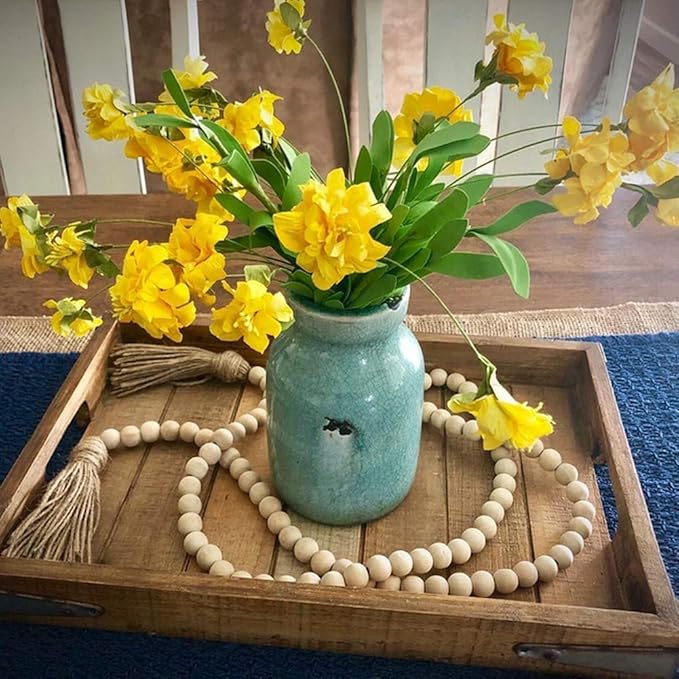 LSKYTOP 60 Inches Wood Bead Garland with Tassel,Farmhouse Rustic Prayer Boho Wooden Beads for Tiered Tray Coffee Table Mantel Decor (4Pack)