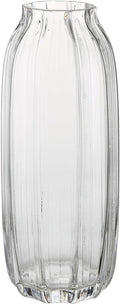 Large Clear Glass Vase for Flowers Bud Tall Glass Vases,H-12.6" Simple Striped Design for Home Floor Decor,Farmhouse Decor, Centerpiece Coffee Table Decorations