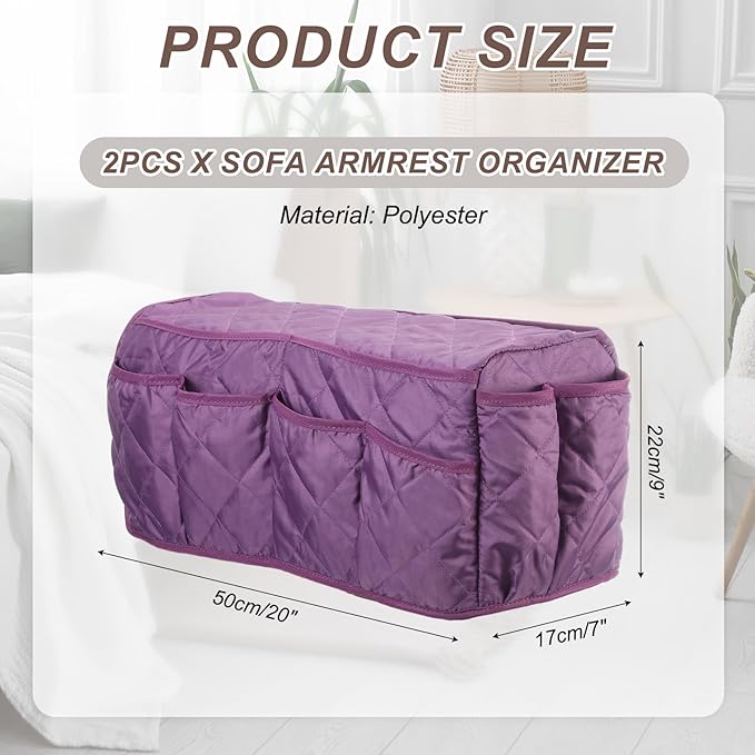 uxcell 2 Pcs Recliner Armchair Caddy, Couch Armrest Organizer with 14 Pockets for Bedside Sofa Remote Control Holder Magazine Phone Book Glasses (Purple, 20" x 7" x 9")
