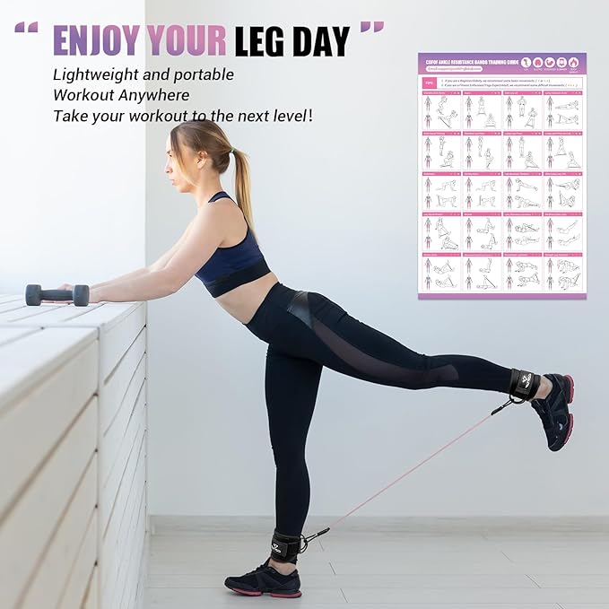 Ankle Resistance Bands with Cuffs, Ankle Bands for Working Out, Kickbacks Hip, Leg Glute Exercise Equipment with Training Poster, Resistance Workout Equipment for Women