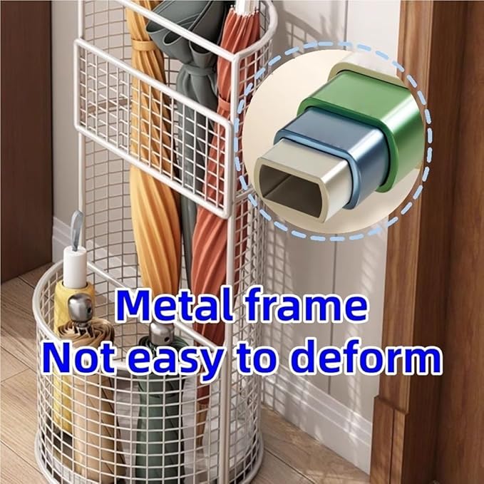 Umbrella Stand, Metal Umbrella Storage Rack, Umbrella Bucket with Drain Tray, Hollow Drain Rack for Entrance, Balcony, Shopping Mall(Gold)