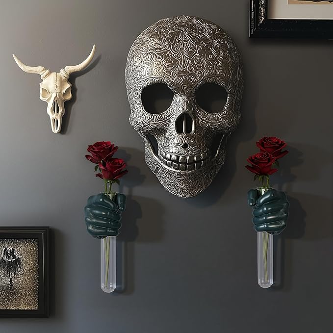 2 Pieces Wall Sculptures, Hands Vase Home Decor, Wall Mount Art Sculpture, Unique Wall Art Statue, Funky Flower Vase Decorations, Modern Eclectic Hanging Decor,Hands Statue (Green(L+R))