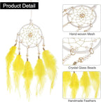 uxcell 2pcs Dream Catchers, Small Handmade Feather Dreamcatcher Supplies Car Charm with Crystal Beads Wall Hanging Decor for Home Car Decoration Ornament Women Friend Gift, Yellow