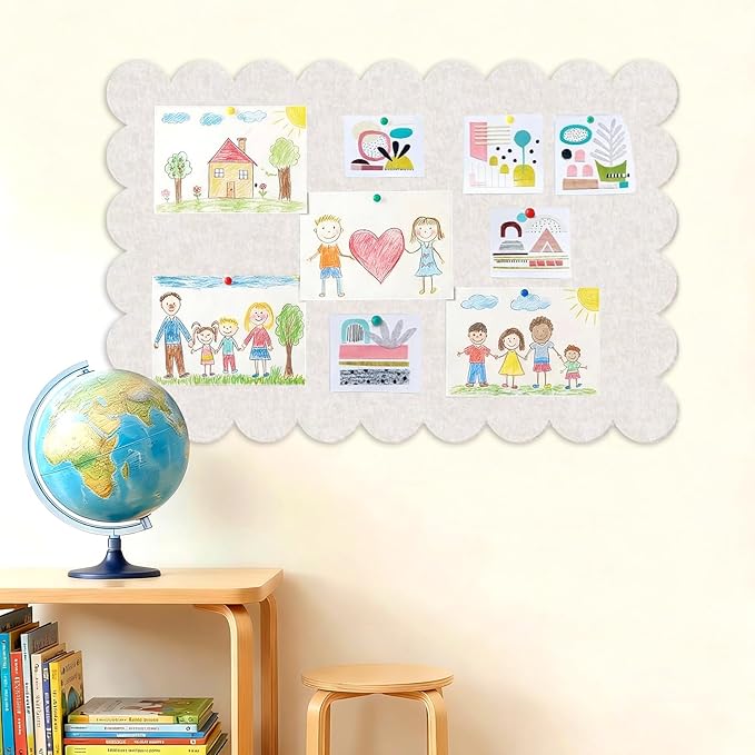 Foldable Decorative Scalloped Felt Bulletin Board 24 * 16 Inches for Wall, Alternative Photo Board Self-Adhesive Vision Board Decorative Pin Board for Wall (Light Camel)