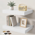 Floating Shelves for Wall 16 in x 9.3 in Deep, Wall Mounted Rustic Wood Shelf with Invisible Brackets for Storage & Display, Living Room Bedroom Bathroom, White, 2 Pack