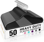 HOUSE DAY Heavy Duty Plastic Hangers 50 Pack, Non Slip Clothes Hangers with Rubber Grip and 360° Hook - Thin Plastic Hanger Space Saving - Coat Hanger Black, Closet Organizer for Shirt, Pants, Suit