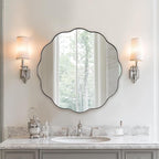 ANDY STAR Chrome Round Wall Mirror 30 inch, Polished Metal Frame Circle Bathroom Mirror in SUS304 Stainless Steel Frame, with Unique Modern Circular Wavy Design