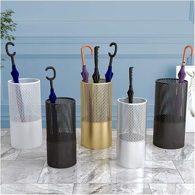 Umbrella Stands Hollowed-out Metal Umbrella Holder with Hooks,Umbrella Rack Modern Round Outdoor Hallway Entryway Umbrella Stand Rack (Color : Gold, Size : 50cm)