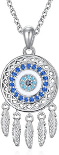 Dream Catcher Pendant Necklace 925 Sterling Silver Synthetic Moonstone Crystal Sunflower Rose Flower Evil Eye Dreamcatcher Cremation Jewelry Gifts for Women Wife Mom