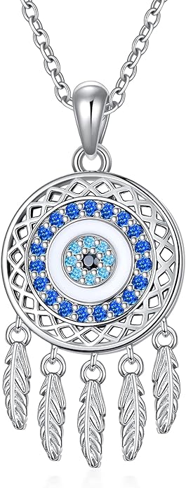 Dream Catcher Pendant Necklace 925 Sterling Silver Synthetic Moonstone Crystal Sunflower Rose Flower Evil Eye Dreamcatcher Cremation Jewelry Gifts for Women Wife Mom