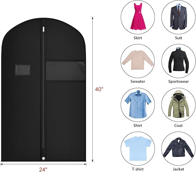 Univivi 10 Pack Suit Bags Garment Bag for Men Storage, 40-Inch Suit Bags for Closet Storage with Clear Window and ID Card Holder for Suit Jacket, Skirt, Shirt and Coat