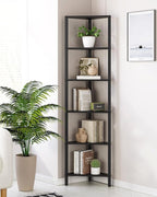 TUTOTAK Corner Shelf, 6-Tier Corner Bookshelf for Small Space, Narrow Display Corner Shelf Stand with Storage Rack, for Living Room, Bedroom, Black BS05BK006