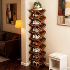 The 9-Tier No-Assembly Bamboo Rack, 2026 Upgraded Foldable Bamboo Shoe Rack, Space-Saving Organizer for Shoes, No Assembly Narrow Shoe Shelf for Entryway Closet Dorm (Brown,7-Tier)