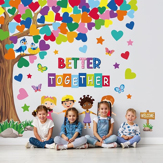 Adduster 108 Sheet Tree Bulletin Board Set - Classroom Tree Bulletin Board Set Heart Cutouts Classroom Bulletin Wall Decor Supplies for School Elementary Teacher Chalkboards (multi-colored)