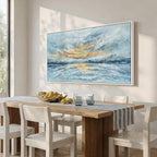 Extra Large Framed Blue Gold Abstract Wall Art for Living Room, Oversized Coastal Horizon Canvas Prints Paintings Artwork for Walls, Horizontal Modern Pictures for Bedroom Dining Room Wall Decor 36x72