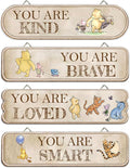 Hatzelou 4PCS Classic Winnie Baby Room Decor, Pooh Nursery Decor, the Pooh Wall Decor Sign Gifts, You Are Kind Brave Inspirational Quotes, Adorable Winnie Sign for Home Bedroom Nursery