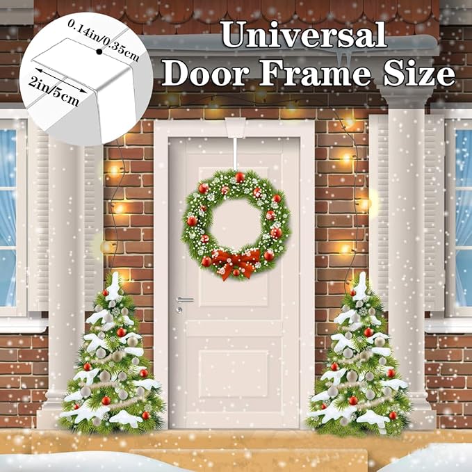 2 PCS Wreath Hangers for Front Door, 15" Wreath Hanger, Indoor or Outdoor Over The Door Wreath Hook Hanger for Easter Spring Halloween Xmas Wreath Decorations, Steel Material, 20lb Load Bearing（White）