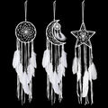 Jetec 3 Pcs Dream Catcher Moon Sun Star Design Handmade Traditional Craft Ornament Wall Art Hanging Home Decoration for Bedroom Room Decor Wedding Halloween Christmas Decorations Gift(White)