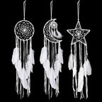 Jetec 3 Pcs Dream Catcher Moon Sun Star Design Handmade Traditional Craft Ornament Wall Art Hanging Home Decoration for Bedroom Room Decor Wedding Halloween Christmas Decorations Gift(White)