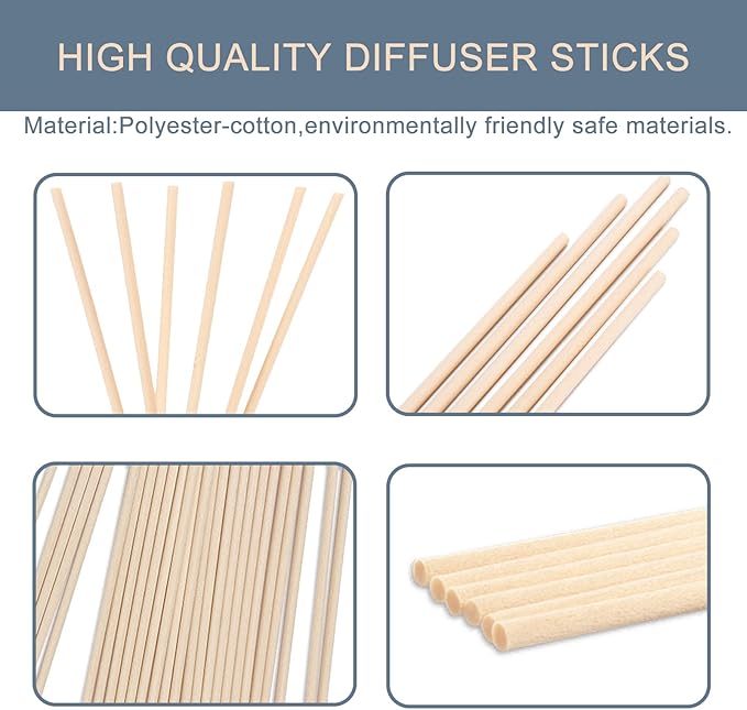 HOSSIAN 50PCS Reed Diffuser Sticks - Reed diffusers-Reed Sticks -Diffuser Glass Bottles-Diffuser Refills- Natural Rattan Wood Replacement for Aroma Fragrance (7.5"*3.5mm Primary Color)