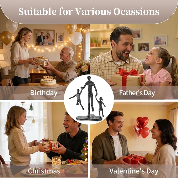 Sziqiqi Dad Birthday Gifts for Father - Dad Daughter Son Iron Statue Father Childs Love Sculpture Decoration for Fathers Day Wedding Christmas Figurine Memorial Gifts for Son Husband