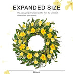 22 Inch Spring Summer Wreaths for Front Door, Artificial Flowers Wreath with Yellow Floral Green Leaves Berries and Grain Spikes, Farmhouse Wreath for Front Porch Wall Indoor Outdoor Home Decor