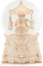 Carousel Music Box Rose Gold Christmas Snow Globes, 7.1" Glass Rotate Carousel Snow Globe for Kids & Adults, Classic Wind up Musical Snow Globe Valentines Day Gifts, Carousel Horse Home Decor
