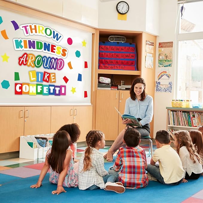 Classroom Bulletin Board Decoration Set Wall or Door Kindness Decor Colorful Confetti Classroom Decorations for Kindergarten PreSchool Elementary and Middle School(Throw Kindness Like Confetti)