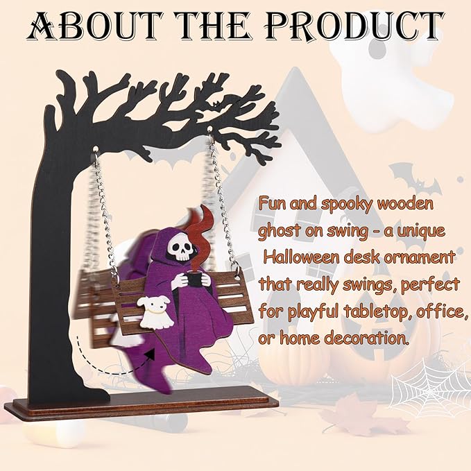 Funny Halloween Desktop Swing Decor, Spooky Indoor Home Decor for Living Room/Kitchen/Tabletop, Gothic Fall Themed Desktop Ornament, Unique Halloween Decoration for Women (Grim Reaper)