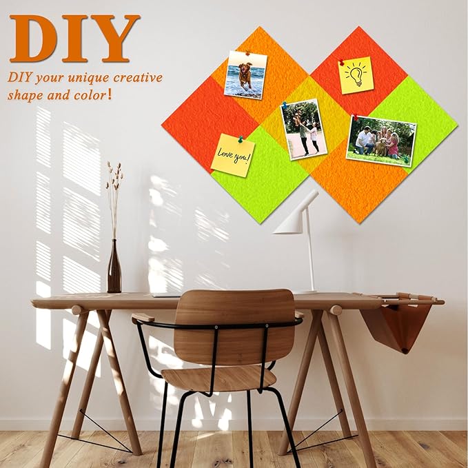 Square Felt Cork Bulletin Board Tiles, Self Adhesive DIY Felt Pin Board for Wall 30" x 20" with 35 Pushpins for Office School Home Wall Decor Stickers Memos Photos Display (Gradual Orange)