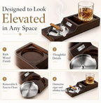 Cigar Ashtray,Wooden Ashtrays with Whiskey Glass Tray -Cigarette Holder,Cigar Accessories Set,cigar Gifts for Men Father's Day,Outdoor Ashtrays for Patio,Ash Trays Indoor Home Decor