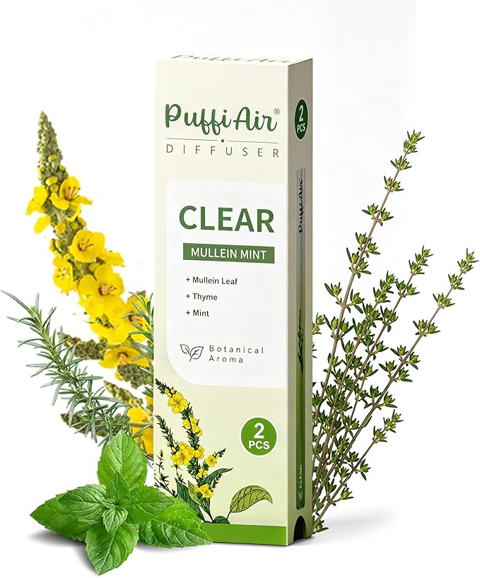 PUFFIAIR Botanical Fragrance Stick Set – Plant-Based Mullein, Thyme & Mint Botanical Scent, Portable Non-Electric Personal Fragrance Accessory, 2-Pack