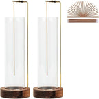 Incense Holder for Sticks, Anti-Ash Flying Incense Burner with 30 Incense Sticks, Detachable Glass Ash Catcher (Wood, Brown-2Pcs)