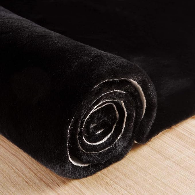 Black Washable Area Rugs 6x9 Rugs for Living Room Faux Rabbit Fuzzy Fur Rug for Bedroom Nursery Rugs Room Décor