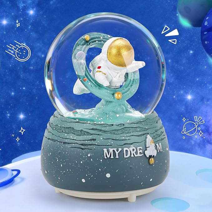 Astronaut Snow Globes, 80MM Musical Glitter Snow Globe to Explore The Vast Starry Sky, Astronaut Musical Snowglobe