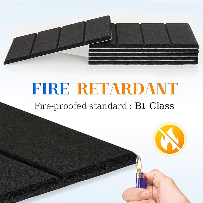 DOLLAR BOSS Felt Cork Board Tiles, 6 Packs 12" x 12" 1/2" Thick Bulletin Board Adhesive Acoustic Panels Soundproof Corkboards for Walls with 60 Pushpins for Home Office Kitchen School, Black Stripe