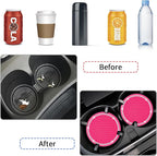 COCASES Car Coasters, 4 Pack Universal Vehicle Bling Car Coaster, Rhinestone Coaster for Cup Holders, Car Interior Accessories 2.75'' Silicone Car Coasters for Women(Hot Pink, White Crystal Circle)