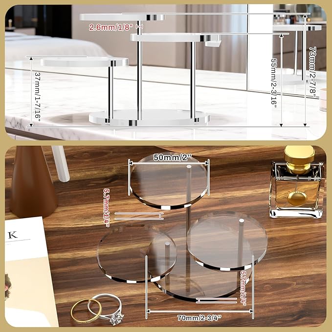 Round Acrylic Display Riser Stands, 3 Tier Jewelry Display Stands for Rings Earrings Mini Figurines 1 Pack(Clear)