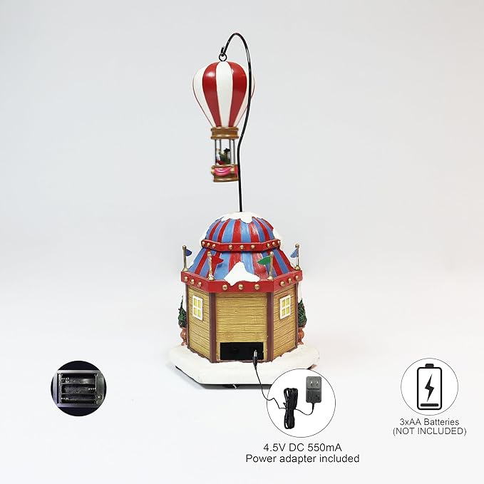 MOMENTS IN TIME Christmas Village Sky High Hot Air Balloon Rides 12.2”H Animated Lighted Musical Scene Battery Operated Polyresin Holiday Décor Festive Tabletop Collectible Gift