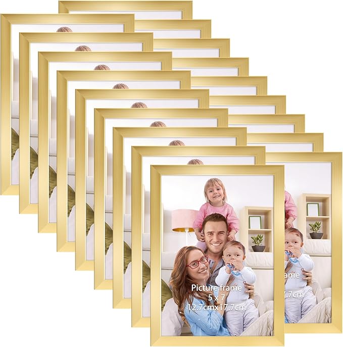 Giftgarden 5x7 Picture Frame Set of 18, Lightweight 5 by 7 Frames Bulk for Gallery Wall Photo Hanging and Tabletop Display, Gold